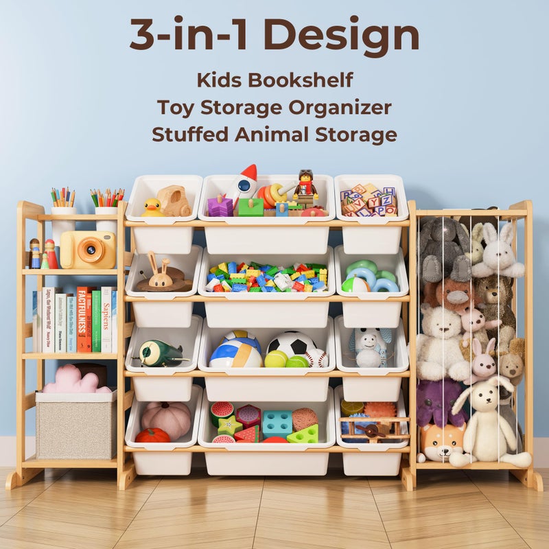 mirolam Toy Storage Organizer with Bookshelf and Stuffed Animal Storage - Kids Playroom Organization with Shelves and 12 Toy Bins - Toddler Living Room Toy Box for Lego - Nursery Bedroom Decor Essentials - Image 4