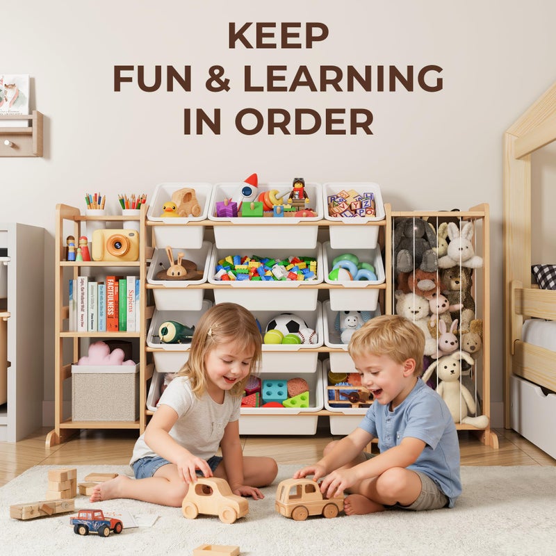 mirolam Toy Storage Organizer with Bookshelf and Stuffed Animal Storage - Kids Playroom Organization with Shelves and 12 Toy Bins - Toddler Living Room Toy Box for Lego - Nursery Bedroom Decor Essentials - Image 2