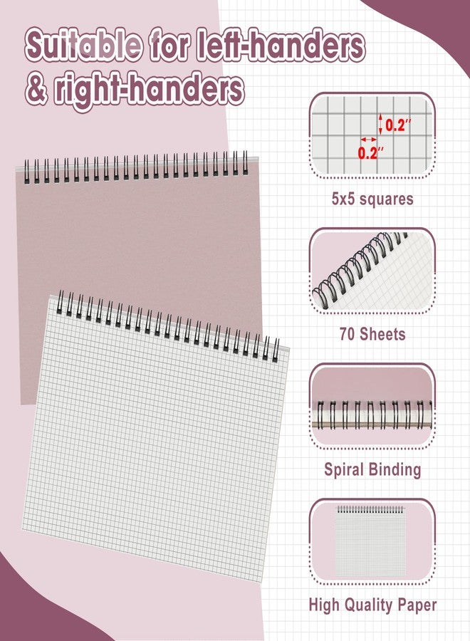 Resurhang 4 Pcs 8.66 x 11.69 Inch Top Bound Spiral Notebooks Horizontal A4 Office Steno Book 5mm-Squared Durable Spiral White Paper 70 Sheets for Business (Morandi) - Image 3