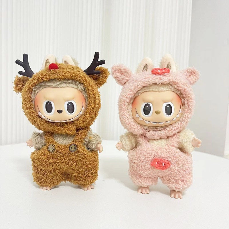 17Cm Blind Box Pull Cloth For Cloud Velvet Small Elk Suspender Pants Suit Labubu Pendant Pig Christmas Clothes - Image 2
