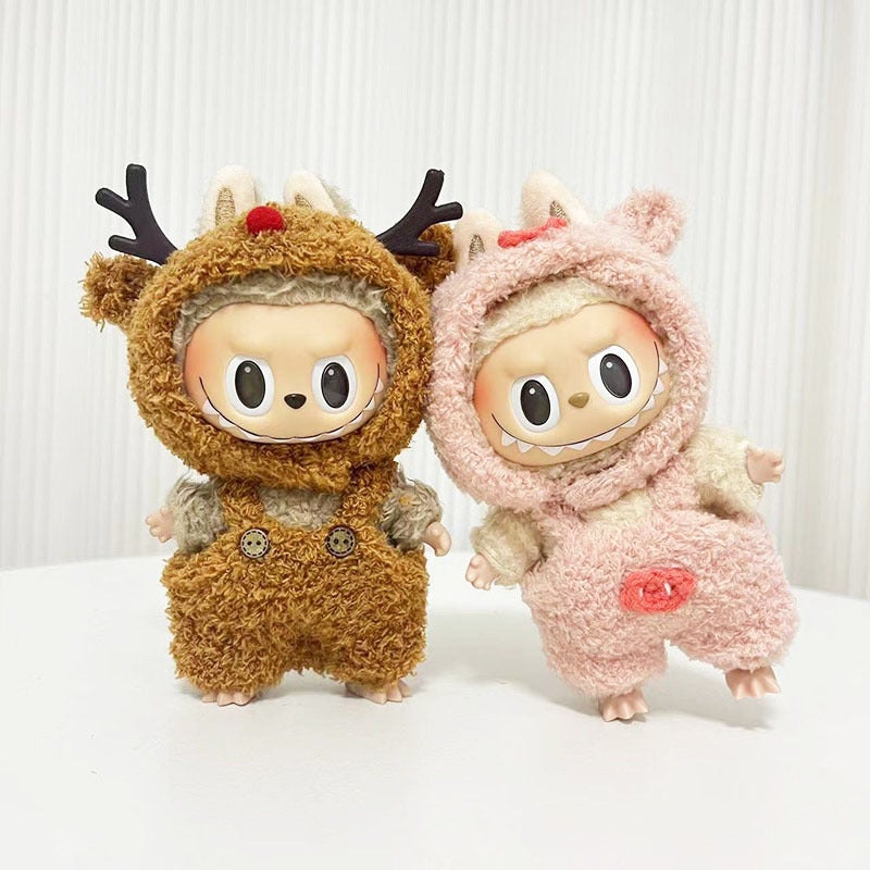 17Cm Blind Box Pull Cloth For Cloud Velvet Small Elk Suspender Pants Suit Labubu Pendant Pig Christmas Clothes - Image 5