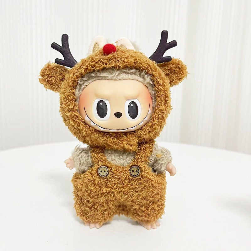 17Cm Blind Box Pull Cloth For Cloud Velvet Small Elk Suspender Pants Suit Labubu Pendant Pig Christmas Clothes - Image 3