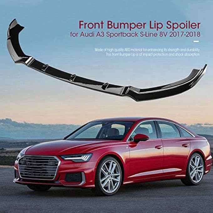 POENVFPO Style Car Modified Front Bumper Canard Lip Splitter Deflector Guard ABS Plastic Fins Body Spoiler Shovels Black Carbon Fiber Style for S-Line 8V 2017 2018 (Hydro Dip Carbon Look) - Image 4