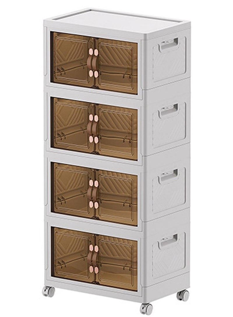 كيكي خزانة تخزين قابلة للطي متعددة الوظائف ذات 4 طبقات مع أبواب وعجلات (136 لتر) - Image 1