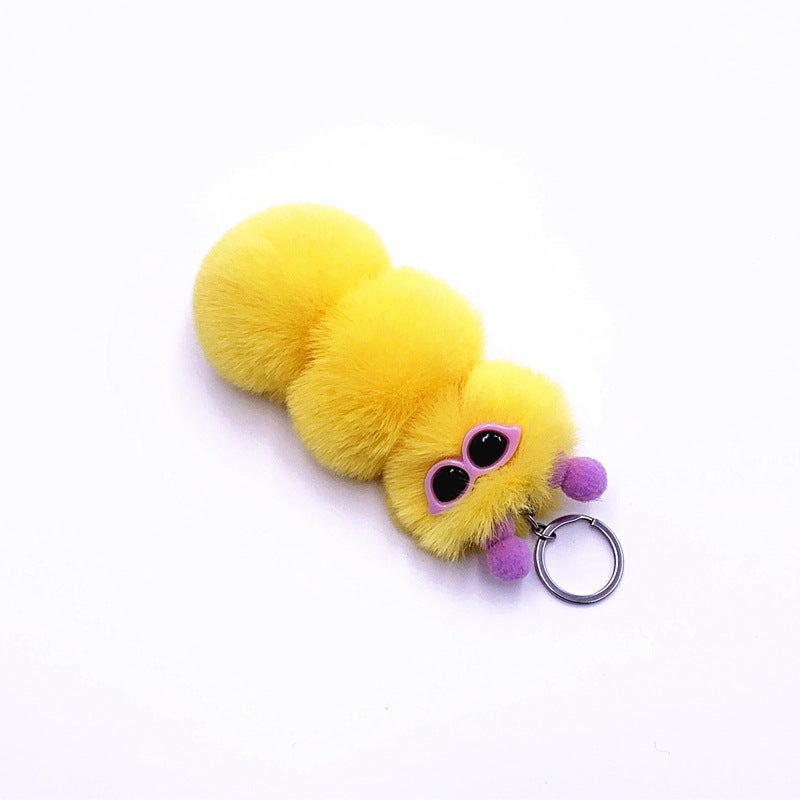 Cute Caterpillar Keychain Plush Charm Yellow