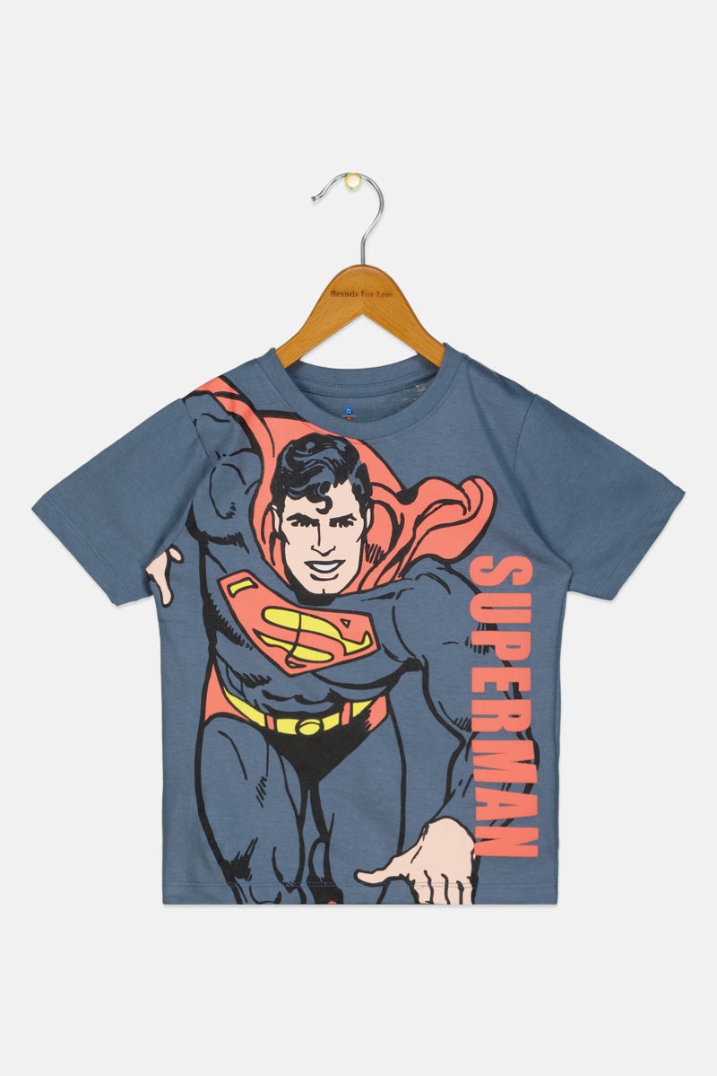 DC Comics تي شيرت قصير الأكمام للأولاد الصغار سوبرمان، أزرق رمادي - Image 1