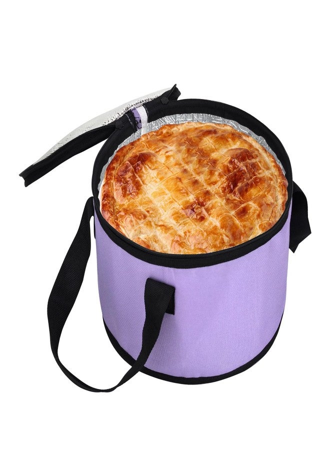 Haimenlite Set of 2 Polyester Fabric Round Thermal Casserole Carrier,Reusable Insulated Lunch Cooler Bag,Pie Carrier for Potluck,Picnics,Collapsible Cooler for Hot/Cold Food,11X7 inch (Purple) - Image 5
