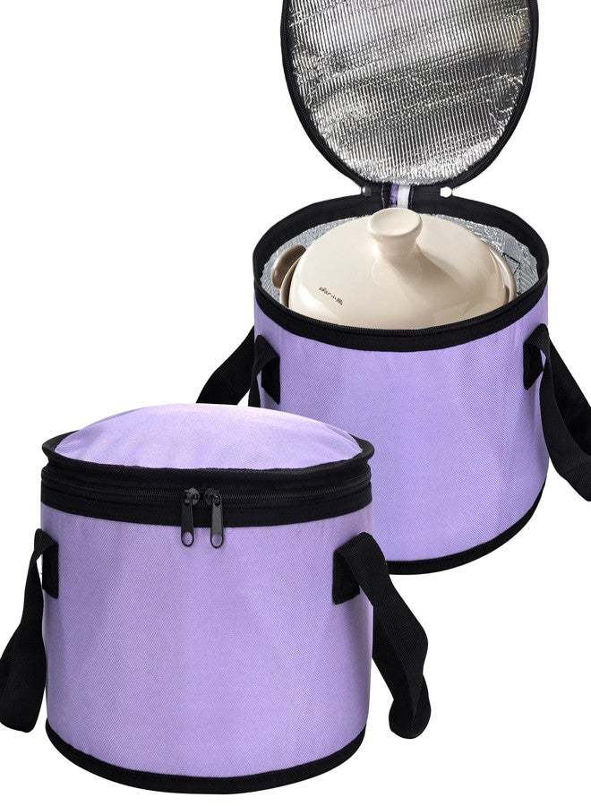 Haimenlite Set of 2 Polyester Fabric Round Thermal Casserole Carrier,Reusable Insulated Lunch Cooler Bag,Pie Carrier for Potluck,Picnics,Collapsible Cooler for Hot/Cold Food,11X7 inch (Purple) - Image 1