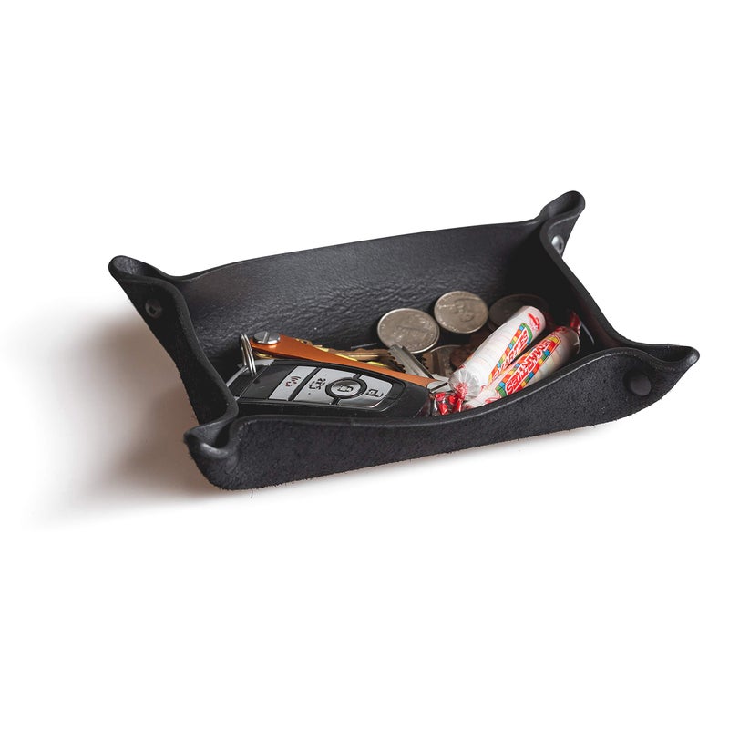 Main Street Forge Main Street Forge Leather Valet Tray for Men  Rustic EDC Organizer for Keys Phone  Wallet  Made in USA  Midnight Black 