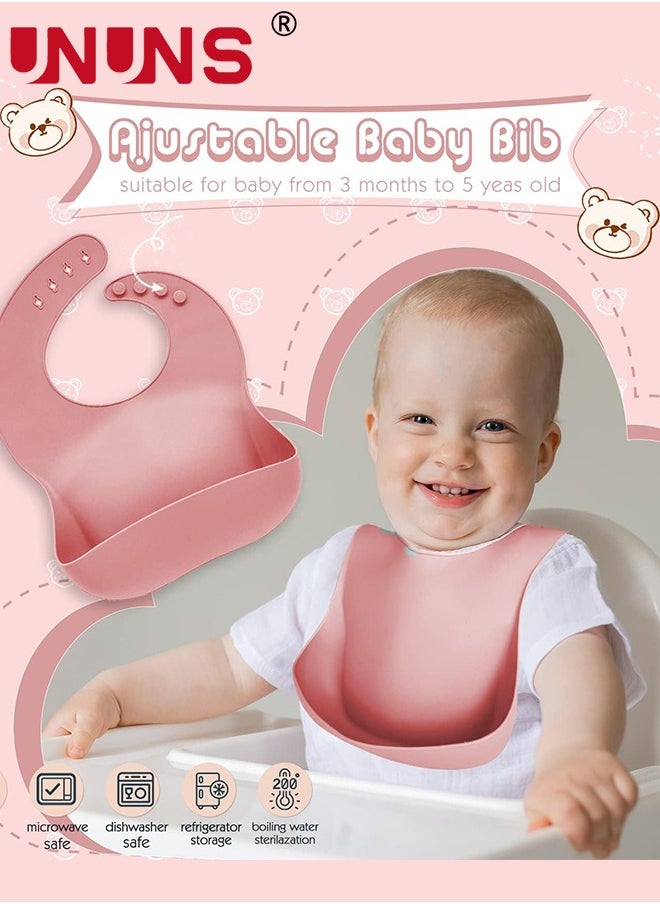 Silicone Feeding Meal Set,Set Of 5 Baby Led Weaning Supplies,Silicone Suction Bowls Divided Plates And Sippy,Toddler Self Feeding Eating Utensils Set With Bib,Spoons,Fork