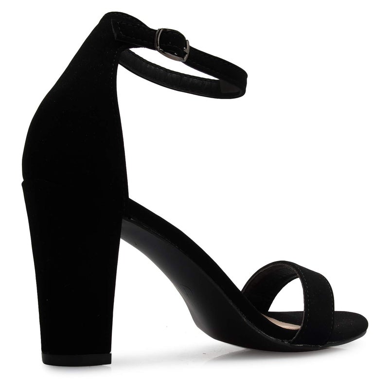 Olivia K Women's Strappy Chunky Block High Heel - Formal, Wedding, Party ? Simple Classic Pump Black Nubuck - Image 3