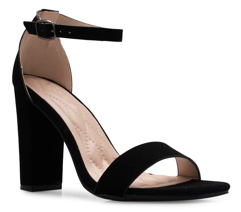 Olivia K Women's Strappy Chunky Block High Heel - Formal, Wedding, Party ? Simple Classic Pump Black Nubuck - Image 1