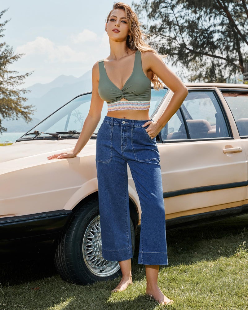 GRAPENT Denim Jeans Summer Casual Women Jeans High Waist Womens Straight Leg High Rise Jean Capris Wide Leg Capris for Women High Waist Capri Pants Stretchy Color Medium Blue Large Size 12 to 14 - Image 5
