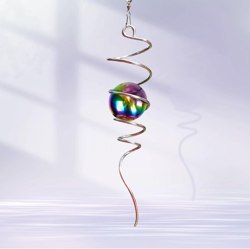 Cactopia Gazing Ball Spinning Helix, 11-inch Spiral Tail, Wind Spinner Stabiliser, Decorative Stress Ball with Hanging Swivel Hook (Iridescent) - Image 2