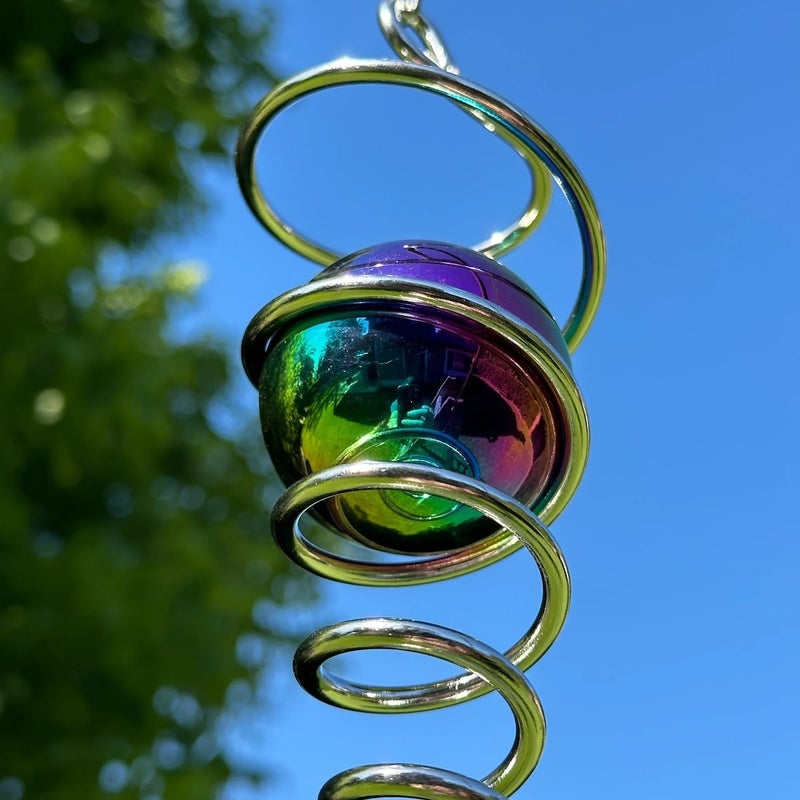 Cactopia Gazing Ball Spinning Helix, 11-inch Spiral Tail, Wind Spinner Stabiliser, Decorative Stress Ball with Hanging Swivel Hook (Iridescent) - Image 3