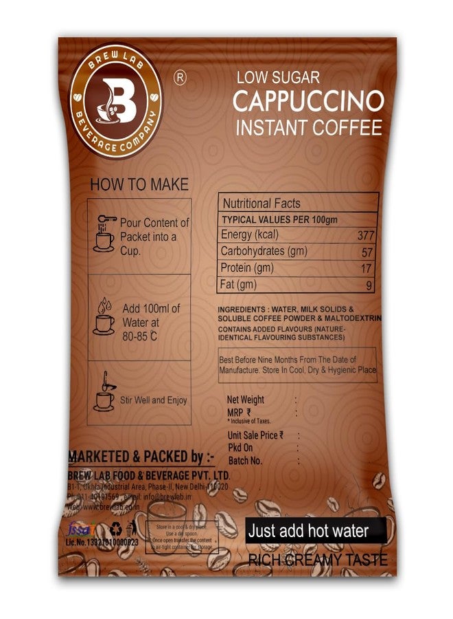 Brew Lab instant Cappuccino Coffee Premix with Low Sugar| 3 Steps Preparations- No Equipment Required Instant Coffee (1 kg) - Image 2