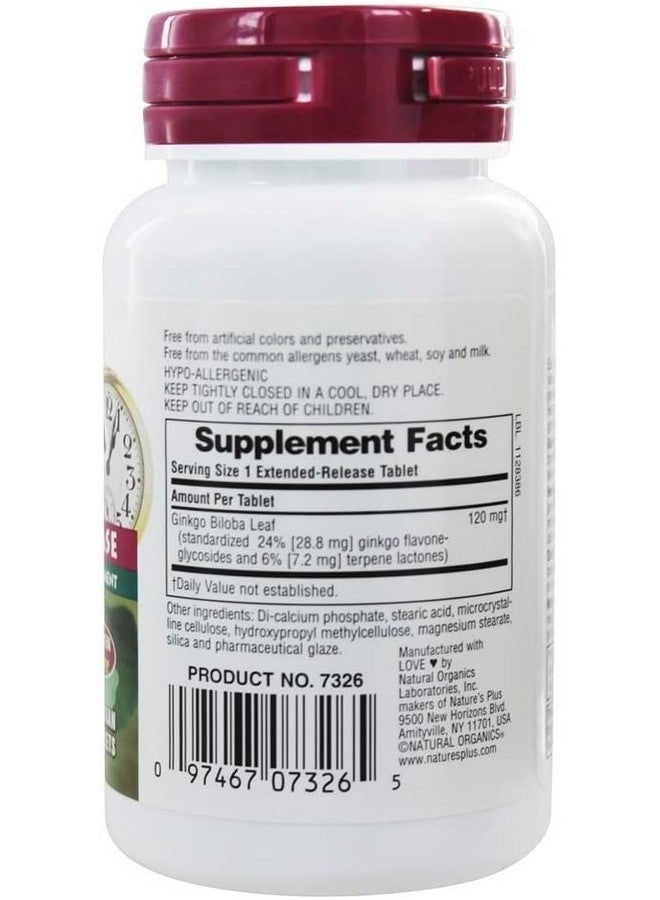 Nature's Plus Naturesplus Herbal Actives Ginkgo Biloba Extended Release 120 Mg 60 Vegan Tablets Vegetarian Gluten Free 60 Servings - Image 3