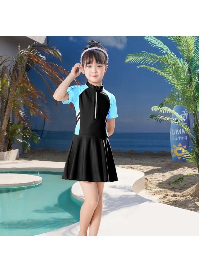Loquat Swimsuit Parent-child One-piece Swimsuit Quick-drying Sun Protection Swimsuit Women's Meat Covering Plus Size Swimsuit Conservative Parent-child Children's Swimsuit-Color:Black Children's Style- - Image 1