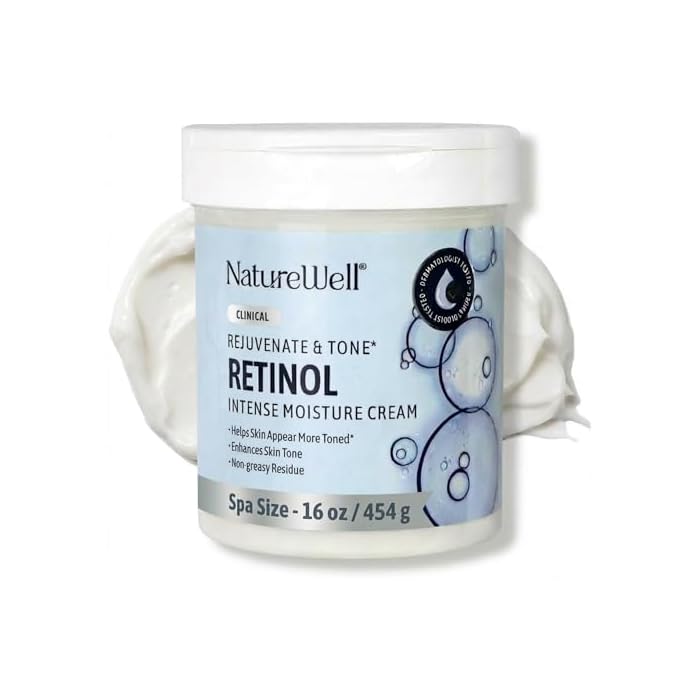 NATURE WELL Clinical Retinol Intense Moisture Cream for Face & Body - Anti-Aging Firming Cream for Wrinkles, Fine Lines & Crepey Skin – Hydrating & Nourishing Body Lotion & Facial Moisturizer - 16 Oz