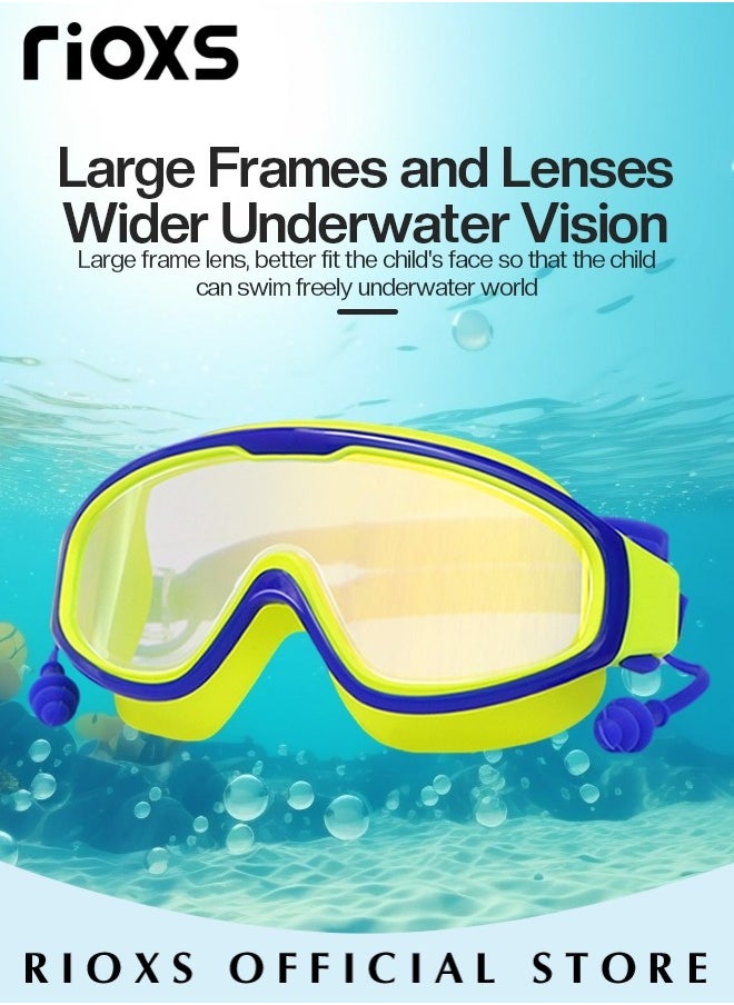 RIOXS Boys' Swimming Set,Short Swim Trunks And Swim Cap,Anti-Fog Wide View Swimming Goggles With Nose Clip Ear Plugs Goggle Case,Complete Swimwear Kit For Little Kids Boys 3-15 Beach Pool Hawaii  - Image 2