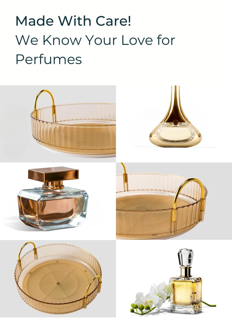 Sortify Rotating Perfume Tray, Luxury Acrylic Perfume Organizer, Lazy Susan 360° Rotating Perfume Stand, Showcase Your Cologne Collection with Aesthetic Vanity Tray Gold Color 6.3x23x23cm  - Image 3