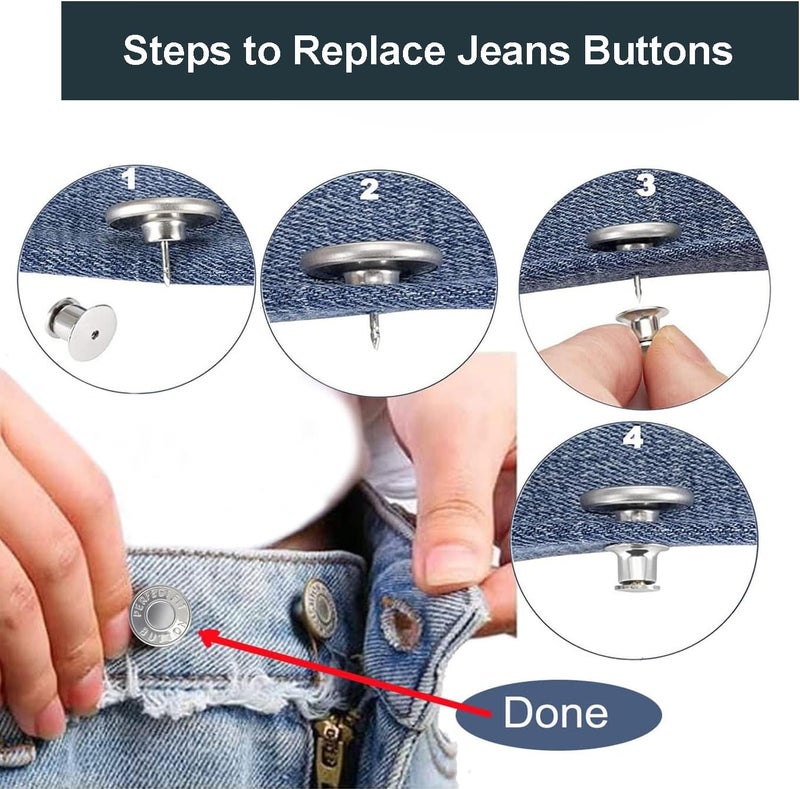 ZENGLU 12 Sets Jean Buttons pins No Sew Instant 17mm Replacement Button Adjustable Pants Buttons Kit - Image 4