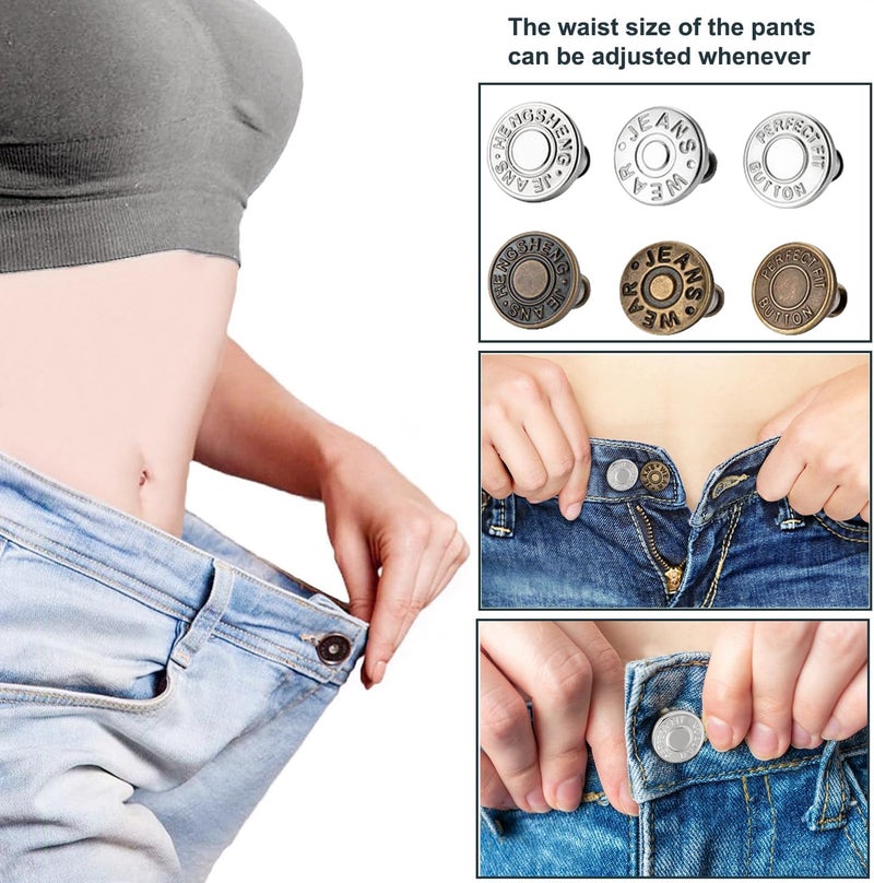 ZENGLU 12 Sets Jean Buttons pins No Sew Instant 17mm Replacement Button Adjustable Pants Buttons Kit - Image 5