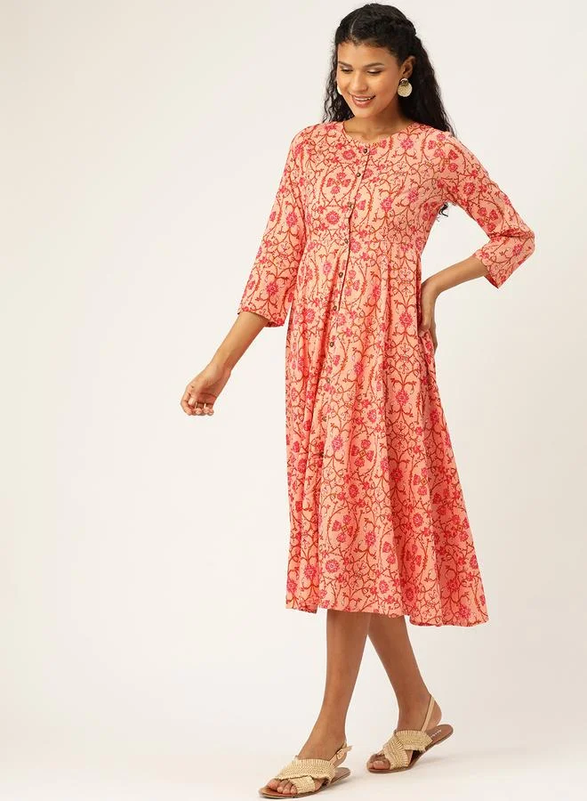 ساسافراس Floral Print A-Line Shirt Midi Dress