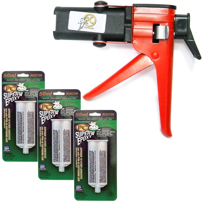 PC Products PC-Super Epoxy Adhesive Paste Kit, Two-Part with Dispensing Gun and 3-Pack of 50ml Cartridges, 03589, Clear - Image 1