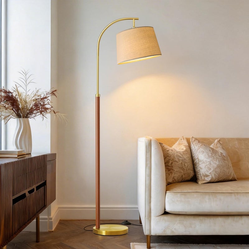 G-SAFAVA 62.5" Wood Floor Lamp for Living Room Gold with Foot Switch Arc Standing Tall Lamps for Bedroom Mid Century Modern Corner Floor Lamps for Office Nursery Industrial Reading Light Room Lamp - Image 2