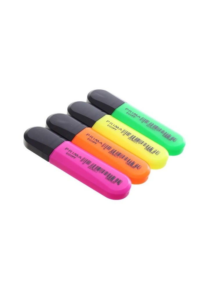 Prima Highlighter Set of 4 brightly colored pens, for effective note-taking and study organization.