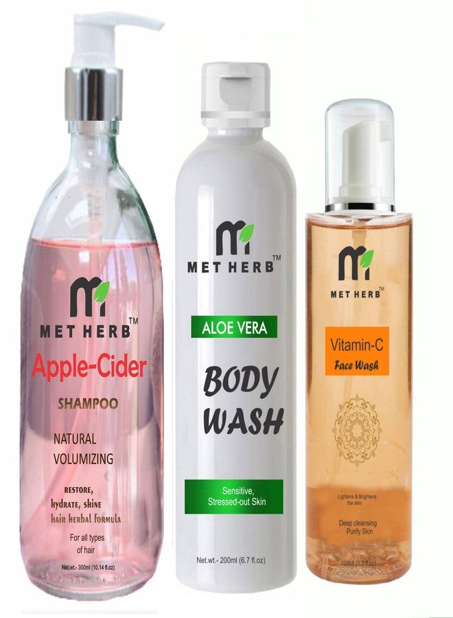 METHERB Apple Cider Shampoo -300ml & Aloe Vera Body Wash -200ml & Vitamin C Face wash-100ml-combo pack - Image 2