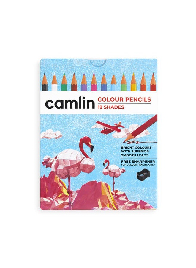 Camlin Camel Half Size Color Pencil with Sharpener - 12 Shades - Image 1