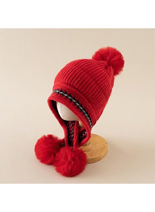 XYX Winter Warm Elastic Soft Ear Protection Knitted Sherpa Ski Hats Fleece Lined Peruvian Cover Ears Beanie Hat (US, Alpha, One Size, H1-red) - Image 5