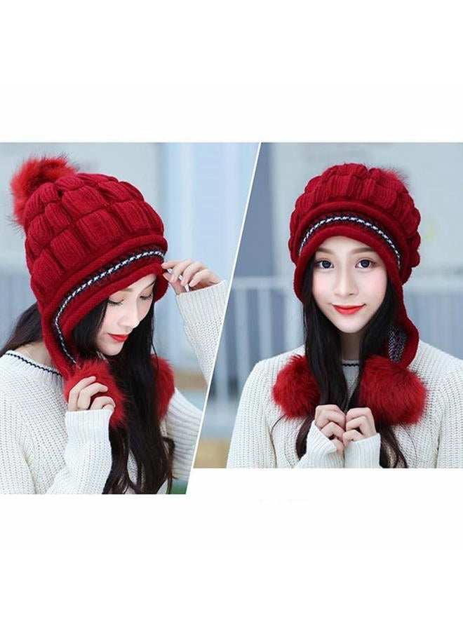 XYX Winter Warm Elastic Soft Ear Protection Knitted Sherpa Ski Hats Fleece Lined Peruvian Cover Ears Beanie Hat (US, Alpha, One Size, H1-red) - Image 3
