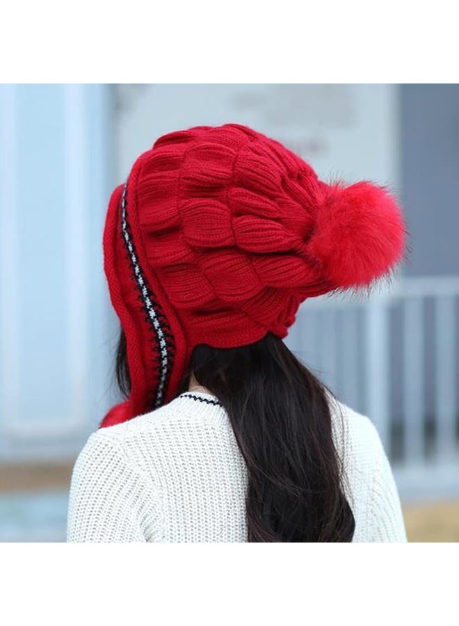 XYX Winter Warm Elastic Soft Ear Protection Knitted Sherpa Ski Hats Fleece Lined Peruvian Cover Ears Beanie Hat (US, Alpha, One Size, H1-red) - Image 4