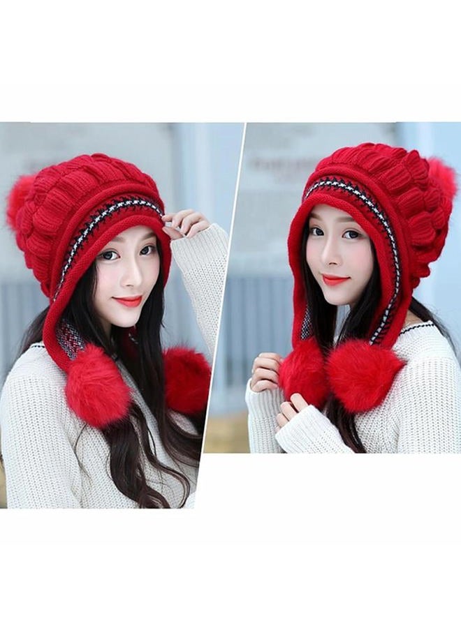XYX Winter Warm Elastic Soft Ear Protection Knitted Sherpa Ski Hats Fleece Lined Peruvian Cover Ears Beanie Hat (US, Alpha, One Size, H1-red) - Image 2
