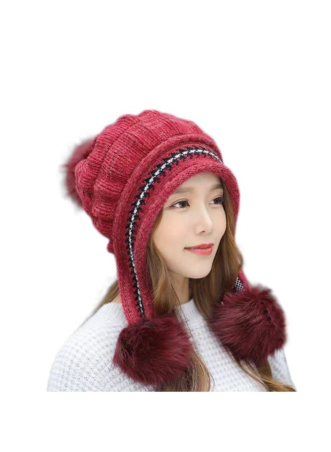 XYX Winter Warm Elastic Soft Ear Protection Knitted Sherpa Ski Hats Fleece Lined Peruvian Cover Ears Beanie Hat (US, Alpha, One Size, H1-red) - Image 1