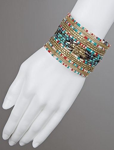 SPUNKYsoul Cuff Bracelets for Women Collection - Adjustable, Stylish Boho-Inspired Beaded Bracelets, Trendy Stackable Bead Bracelets, Ideal for Everyday Wear & Special Occasions (Red, Teal, Gold) - Image 2