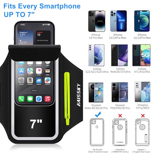 HAISSKY Running Armband with Earphone Bag Cell Phone Armband for iPhone 16 15 Pro 14 Plus 13 11 XR XS, Galaxy S24/S10 Water Resistant Sports Phone Holder Case & Zipper Slot Car Key Holder for 6.9 inch Phone - Image 4