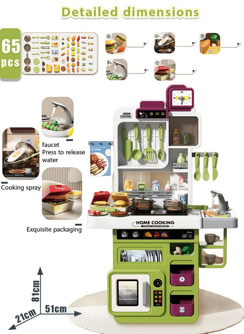 XiuWoo Kids Pretend Kitchen Toy,Kitchen Toy Set,82cm High Kitchen Playset for Kids,Separable Design Kids Pretend Kitchen Toys,Kitchen Pretend Play Toy Set Role Play Cookware Kitchen Playset Kitchen Accessories Toys Cooking Stove Steam with Realistic Lights, Sounds & Steam ,Male, Female, Baby, Child Cooking Simulation Kitchenware - Image 2