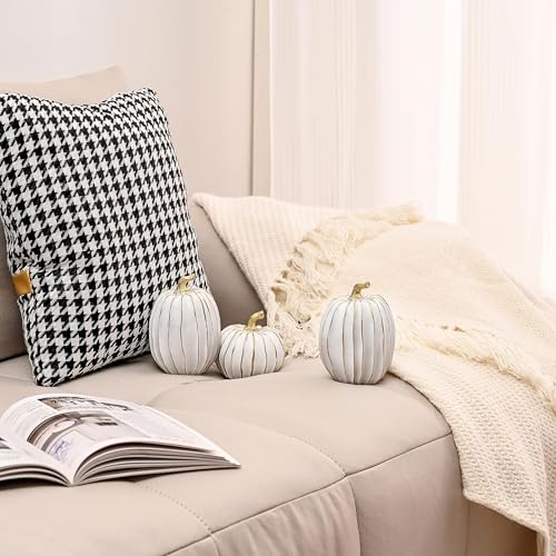 FESTGLOX Fall Pumpkin Decor, 2 PCS Resin Thanksgiving Fake Pumpkin Figurines, White and Gold Pumpkins for Decorating, Fall Decorations for Home, Farmhouse, Harvest Table Centerpiece - Image 4