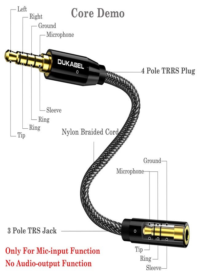 DUKABEL كابل محول DUKABEL DC4 3.5mm TRS إلى TRRS، محول صوت ميكروفون، محول TRS أنثوي إلى TRRS ذكري للهواتف الذكية، PS4، الأجهزة اللوحية، اللابتوب - Image 3