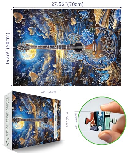 MINIWAN 1000 Piece Jigsaw Puzzles for Adults Fantasy Guitar Moonlight Puzzle Blue Night Sky with Butterflies Challenging Puzzles for Gifts Party Games Family Fun Puzzle Size 2755 1968 in - Image 5