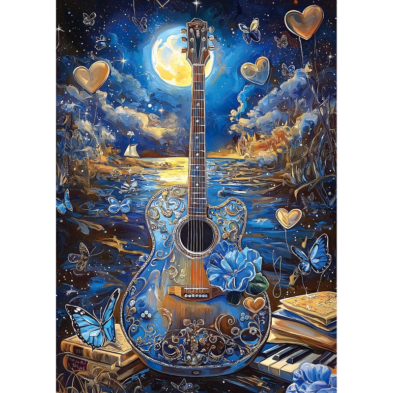 MINIWAN 1000 Piece Jigsaw Puzzles for Adults Fantasy Guitar Moonlight Puzzle Blue Night Sky with Butterflies Challenging Puzzles for Gifts Party Games Family Fun Puzzle Size 2755 1968 in - Image 3