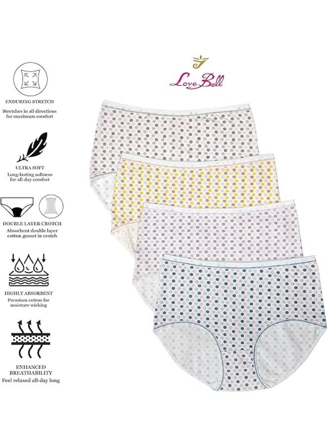 Love Bell Love Bell Premium Cotton Four-way stretch Panties - MULTIPACK - Regular and Plus Sizes - Classic Briefs for Women (UAE/KSA, Alpha, 3XL, Regular, Regular, Vibrant Polka - 4 PCS PACK)  - Image 2