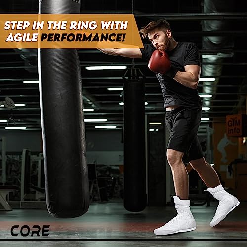 CORE Boxing Shoes - Lightweight Boxing Boots for Men & Women - High Support, High Traction - Breathable Lace Up Boxer Shoes - White - Image 3