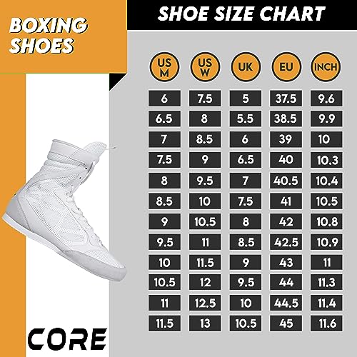 CORE Boxing Shoes - Lightweight Boxing Boots for Men & Women - High Support, High Traction - Breathable Lace Up Boxer Shoes - White - Image 2