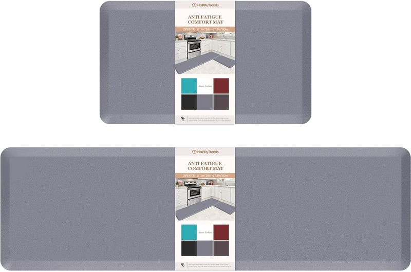 HappyTrends Kitchen Mat,17.3"x28"+17.3"x60" Grey, Cushioned Comfort Anti-Fatigue Waterproof Floor Mat Kitchen Rugs, Thick Perfect Ergonomic Foam Standing mat for Kitchen, Home, Office, Laundry - Image 1