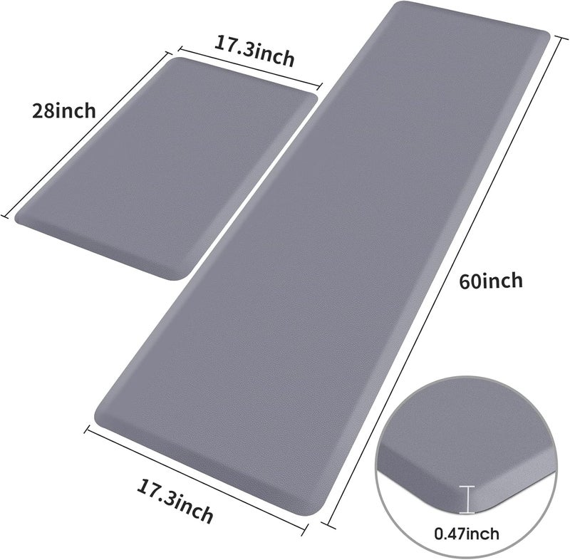 HappyTrends Kitchen Mat,17.3"x28"+17.3"x60" Grey, Cushioned Comfort Anti-Fatigue Waterproof Floor Mat Kitchen Rugs, Thick Perfect Ergonomic Foam Standing mat for Kitchen, Home, Office, Laundry - Image 2